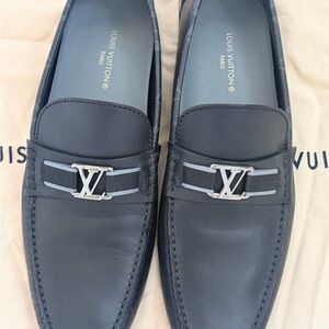 Authentic used Louis Vuitton Dark Gray Leather Loafers